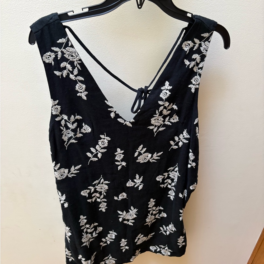 Abercrombie embroidered black linen mini dress